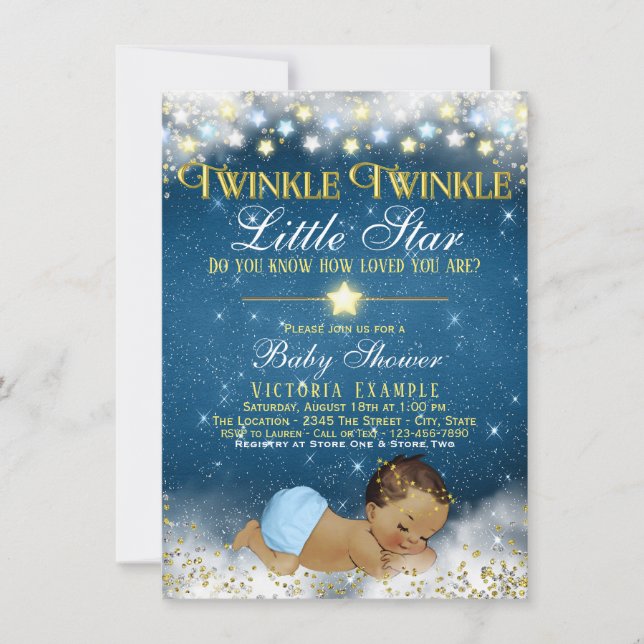 Twinkle Twinkle Little Star Ethnic Pojke Shower Inbjudningar (Framsida)