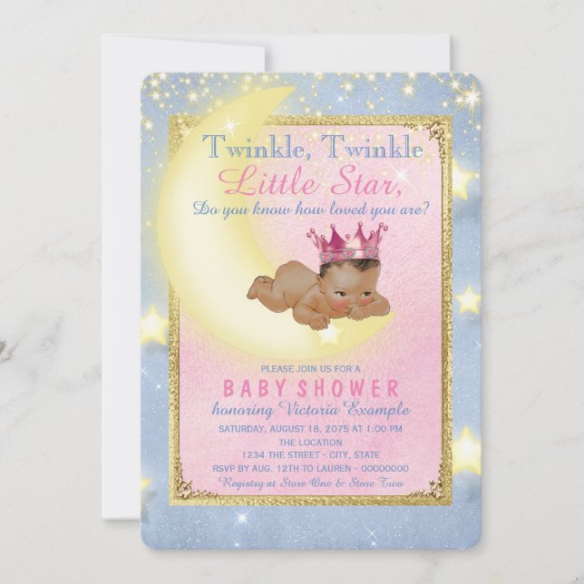 Twinkle Twinkle Little Star Etnisk Flickas Babysho Inbjudningar (Framsida)
