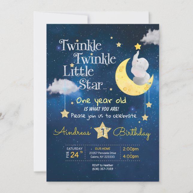 Twinkle Twinkle Little star First-födelsedagsinbju Inbjudningar (Framsida)