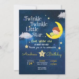 Twinkle Twinkle Little star First-födelsedagsinbju Inbjudningar