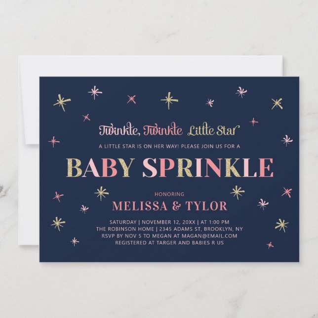 Twinkle Twinkle Little Star Flicka Baby Sprinkle Inbjudningar (Framsida)