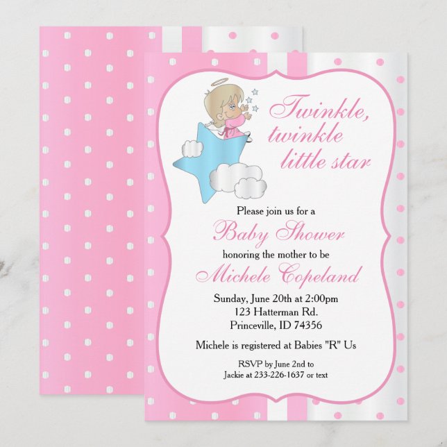 Twinkle, Twinkle Little Star - Flicka Inbjudningar (Fram/baksida)