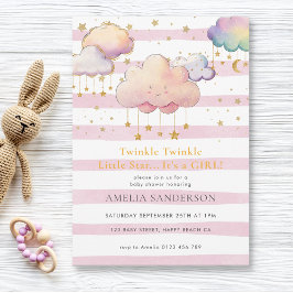 Twinkle Twinkle Little Star Flicka Shower Rosa Inbjudningar