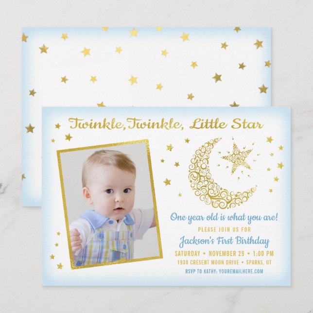 Twinkle, Twinkle, Little Star Födelsedags Pojke Fo Inbjudningar (Fram/baksida)