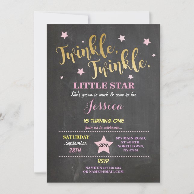 Twinkle Twinkle Little Star Födelsedagsfest Inbjud Inbjudningar (Framsida)