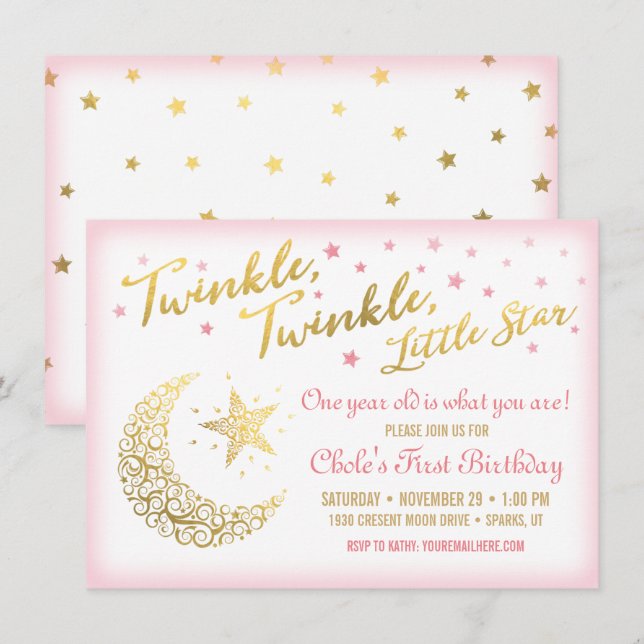 Twinkle, Twinkle, Little Star Födelsedagsinbjudan Inbjudningar (Fram/baksida)
