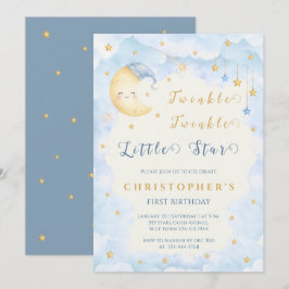 Twinkle Twinkle Little Star Första Födelsedag Blå Inbjudningar