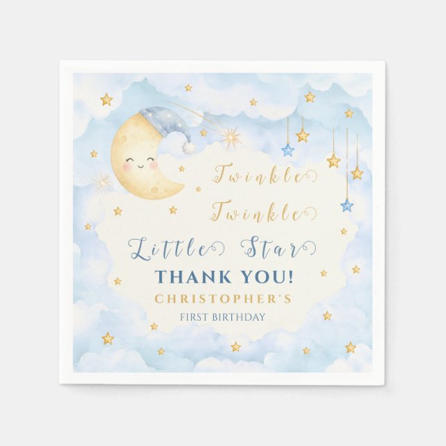 Twinkle Twinkle Little Star Första Födelsedag Blå Pappersservett (Framsidan)