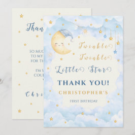 Twinkle Twinkle Little Star Första Födelsedag Blå Tack Kort