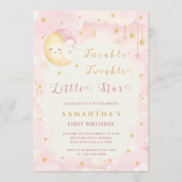 Twinkle Twinkle Little Star Första Födelsedag Rosa Inbjudningar