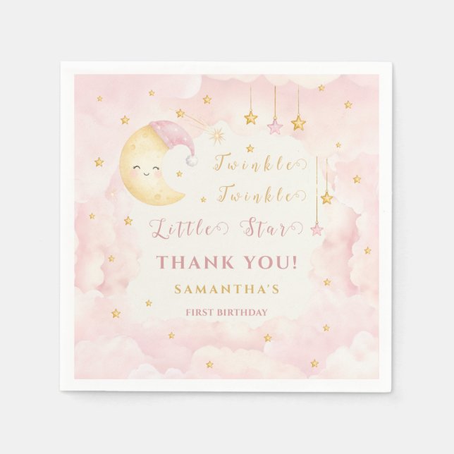 Twinkle Twinkle Little Star Första Födelsedag Rosa Pappersservett (Framsidan)