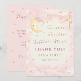 Twinkle Twinkle Little Star Första Födelsedag Rosa Tack Kort