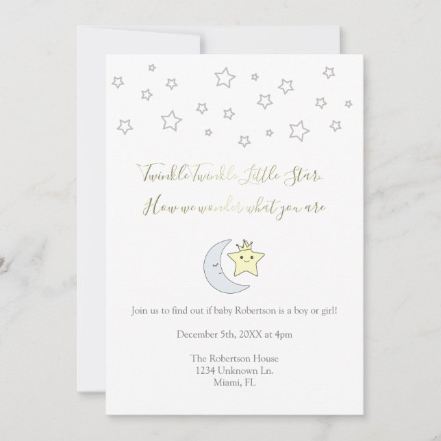 Twinkle Twinkle Little Star - Gender Reveal Invite Inbjudningar (Framsida)