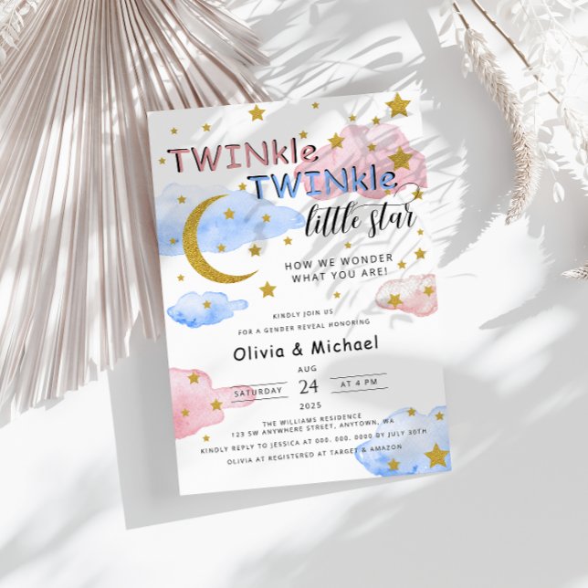 TWINkle TWINkle Little Star Gender Reveal Party Inbjudningar (Skapare uppladdad)
