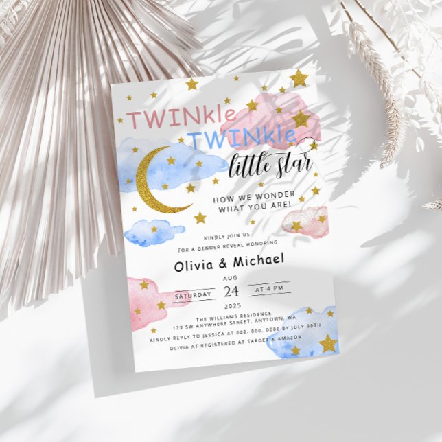 TWINkle TWINkle Little Star Gender Reveal Party Inbjudningar (Skapare uppladdad)