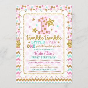 Twinkle Twinkle Little Star Girl 1st Birthday Inbjudningar
