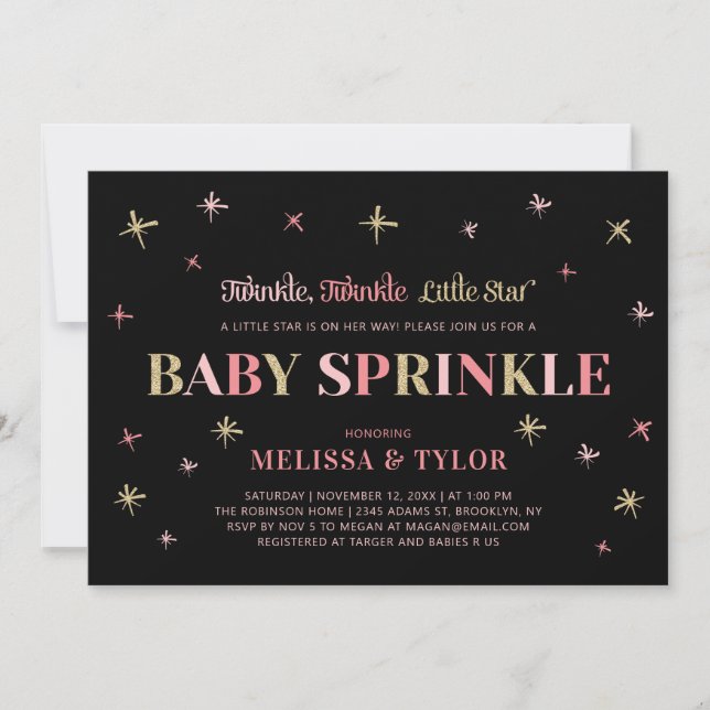 Twinkle Twinkle Little Star Girl Baby Sprinkle Inbjudningar (Framsida)