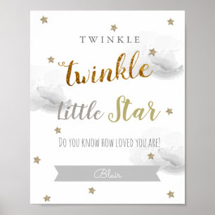 Twinkle Twinkle Little Star Grå Barnkammarskunst Poster