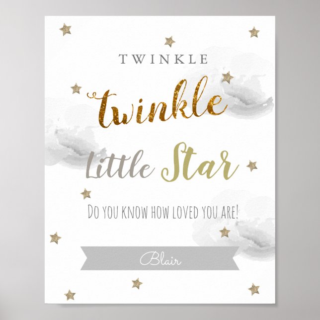 Twinkle Twinkle Little Star Grå Barnkammarskunst Poster (Framsidan)