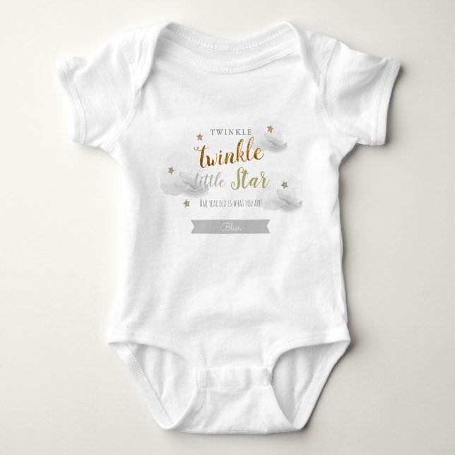 Twinkle Twinkle Little Star Grått 1:a födelsedagen T Shirt (Framsida)