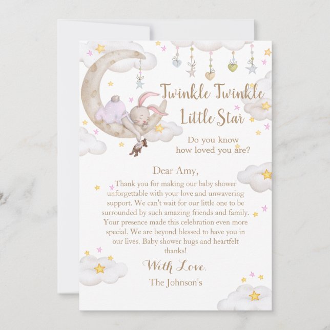 Twinkle Twinkle Little Star Kanin Bebis Babyshower Tack Kort (Framsida)