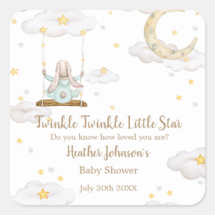 Twinkle Twinkle Little Star Kanin Bebis Bjudning Fyrkantigt Klistermärke