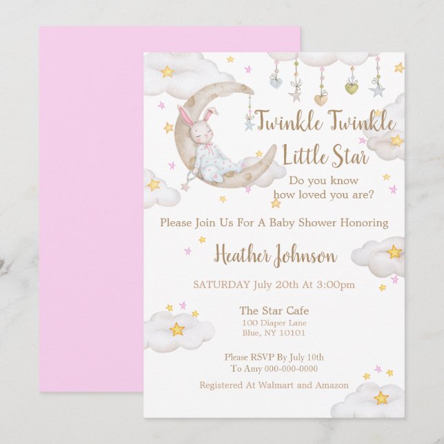 Twinkle Twinkle Little Star Kanin Bebis Bjudning Inbjudningar (Fram/baksida)