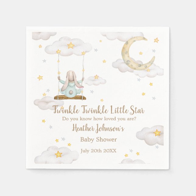 Twinkle Twinkle Little Star Kanin Bebis Bjudning Pappersservett (Framsidan)