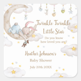 Twinkle Twinkle Little Star Kanin Bebis Shower Fyrkantigt Klistermärke