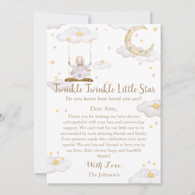 Twinkle Twinkle Little Star Kanin Bebis Shower Tack Kort (Framsida)