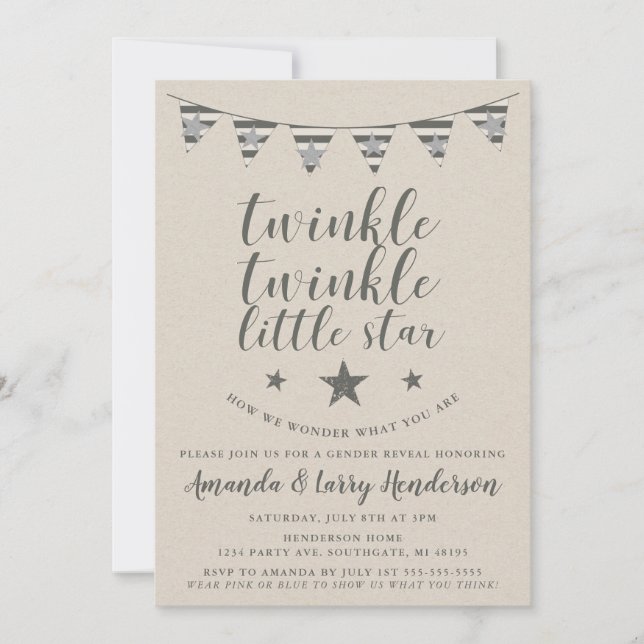 Twinkle Twinkle Little Star Könsuppenbaring Inbjud Inbjudningar (Framsida)
