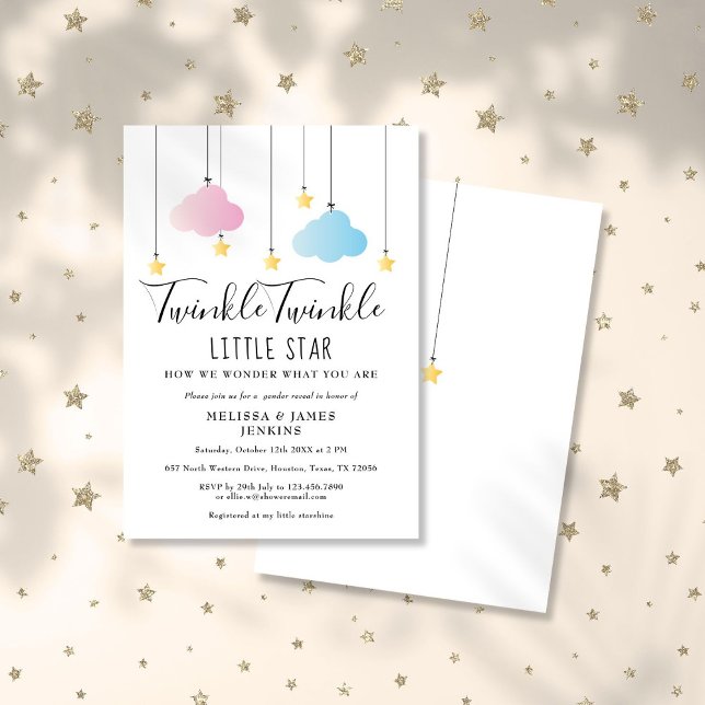 Twinkle Twinkle Little Star Könsuppenbaringsfest Inbjudningar (Twinkle Twinkle Little Star Gender Reveal Party Invitation)