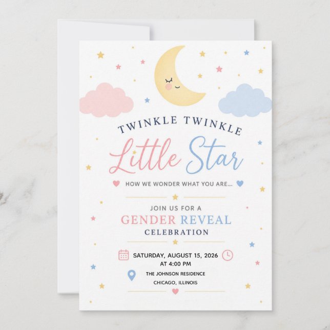 Twinkle twinkle little star könsuppvisning inbjuda inbjudningar (Framsida)