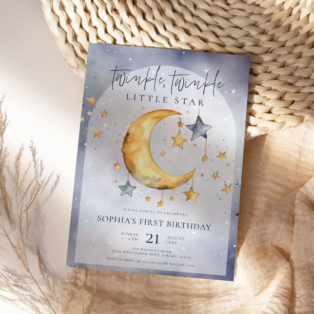 Twinkle Twinkle Little Star Måne 1:a födelsedag Inbjudningar (Skapare uppladdad)