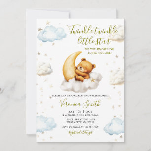 Twinkle Twinkle Little Star Moon Bear Baby Shower Inbjudningar