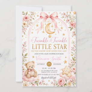 Twinkle Twinkle Little Star Moon Bear Baby Shower Inbjudningar