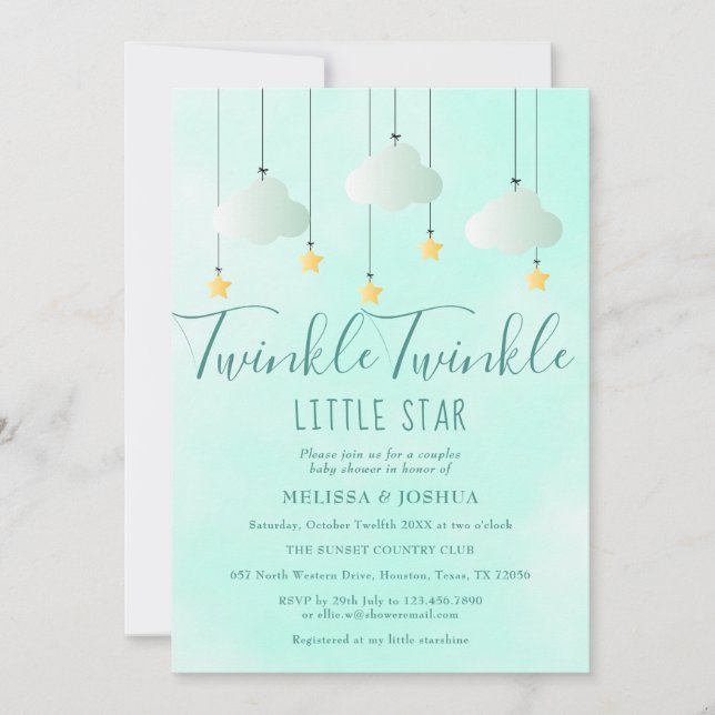 Twinkle Twinkle Little Star Neutrala Babyshower Inbjudningar (Framsida)