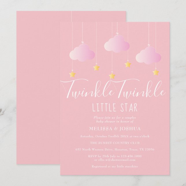 Twinkle Twinkle Little Star Par Babykalas Inbjudningar (Fram/baksida)