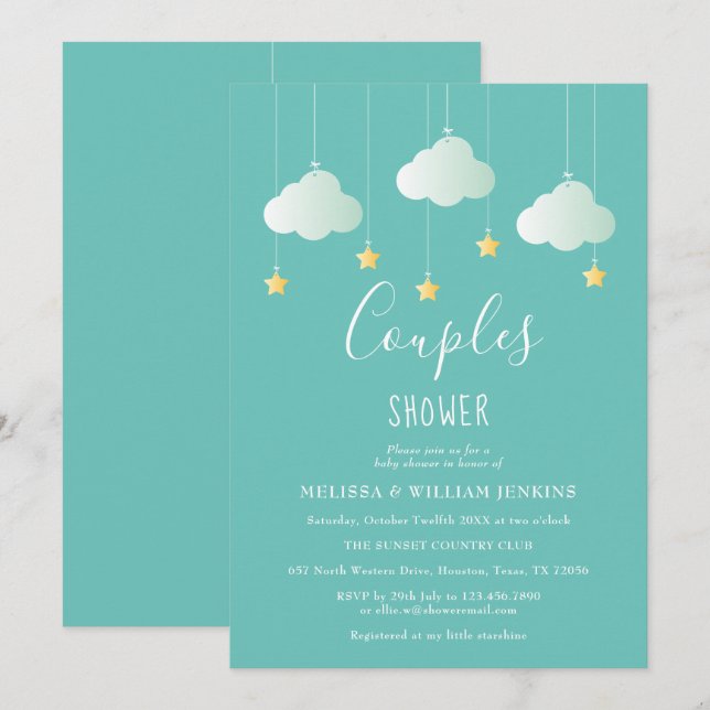 Twinkle Twinkle Little Star Parbabyshower Inbjudningar (Fram/baksida)
