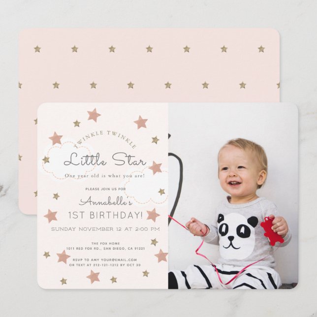 Twinkle Twinkle Little Star Photo Birthday Inbjudningar (Fram/baksida)