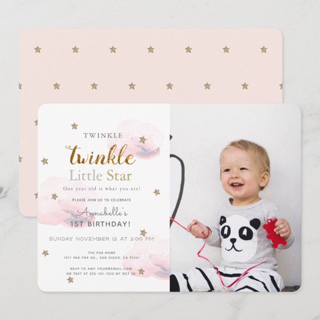 Twinkle Twinkle Little Star Photo Birthday Inbjudningar (Fram/baksida)