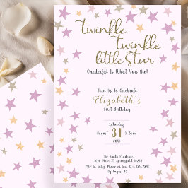 Twinkle Twinkle Little Star Pink Girl 1st Birthday Inbjudningar