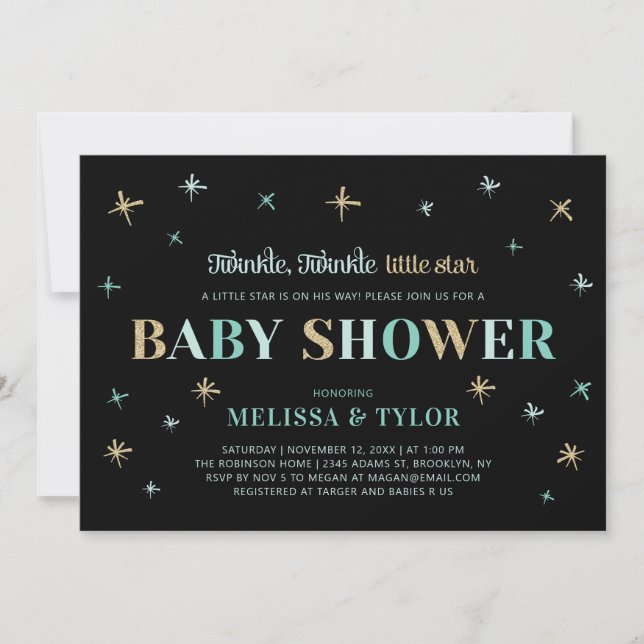 Twinkle Twinkle Little Star Pojke Baby Shower Inbjudningar (Framsida)