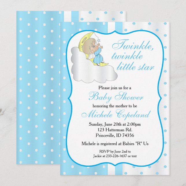 Twinkle, Twinkle Little Star - Pojke Inbjudningar (Fram/baksida)