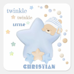 Twinkle Twinkle Little Star Pojke Nalle Sq Fyrkantigt Klistermärke