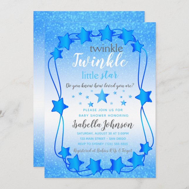 Twinkle Twinkle Little Star - Pojke Shower Inbjudningar (Fram/baksida)
