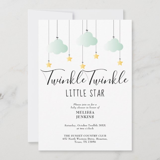 Twinkle Twinkle Little Star QR-kod Baby Shower Inbjudningar (Framsida)