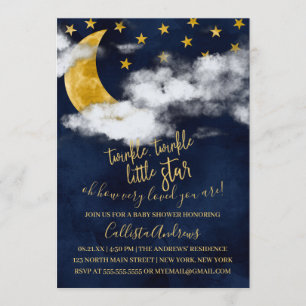 Twinkle Twinkle Little Star Quote Måne Baby Shower Inbjudningar