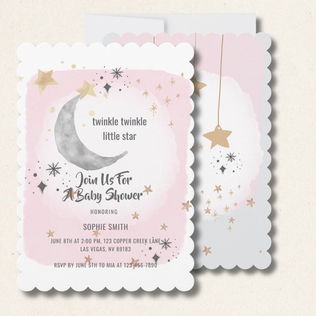 Twinkle Twinkle Little Star Rosa Akvarell Inbjudningar (Skapare uppladdad)