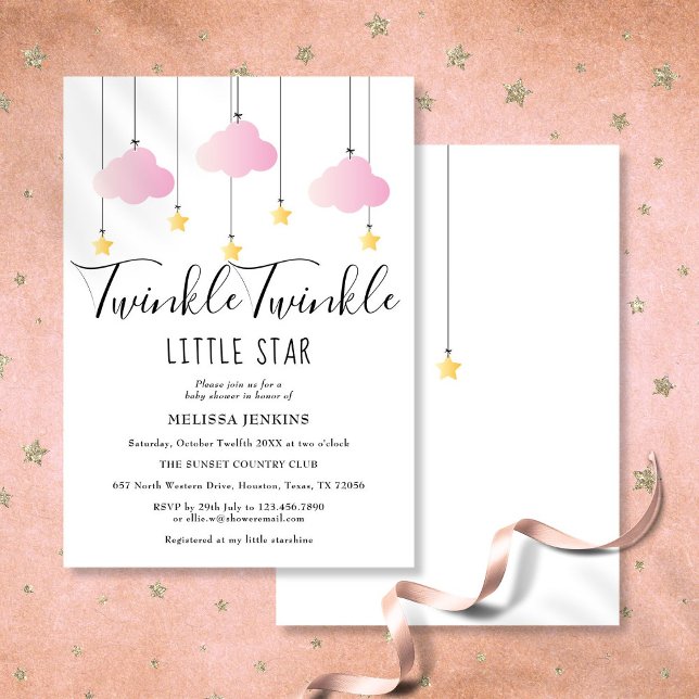 Twinkle Twinkle Little Star Rosa Baby Girl Bebis S Inbjudningar (Twinkle Twinkle Little Star Pink Baby Girl Shower Invitation)